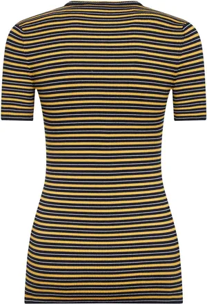 Prada Womens Navy And Yellow Striped Ribbed Knit Sweater Cotton