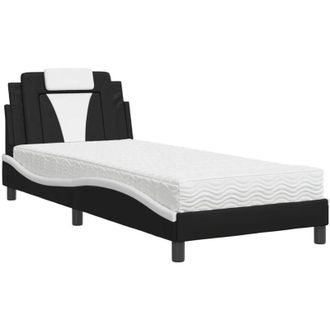 vidaXL Cama Con Colch&oacute;n Cuero Sint&eacute;tico Negro Y Blanco 90x200 Cm Vidaxl