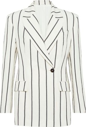 Brunello Cucinelli striped double-breasted blazer - women - Wool/Cotton/Linen/Flax - 46 - White