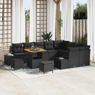vidaXL Conjunto De Sof&aacute; De Jard&iacute;n 12 Pcs Negro Polirat&aacute;n Vidaxl