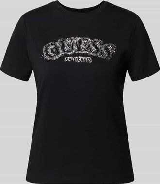 Guess T-Shirt aus Viskose-Elasthan-Mix mit Logo in Black, Gr&ouml;&szlig;e XL
