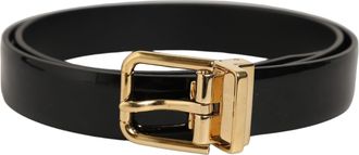 Dolce & Gabbana Classic Leather with Gold-Tone Buckle Belt - Black