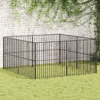 vidaXL Corralito Para Perros Con 8 Paneles Acero Galvanizado Negro Vidaxl