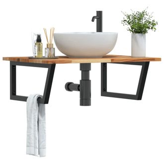 Berkfield Home Basin Shelf Wall Mounted Steel & Solid Wood Acacia in Brown