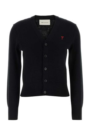 Ami Black Logo V Neck Cardigan