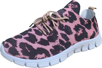 Generic Womens Arch Support Walking Trainers Ladies Wide Fit Plantar Fasciitis Sneakers Shoes Fashion Mesh Womens Up Animal Lace Print Sport Womens Running Sh