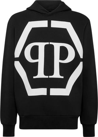 Philipp Plein Hooded Sweatshirt Hexagon - Heren - Hoodies - Zwart - 2XL - Katoen - Hoodies & sweatvesten