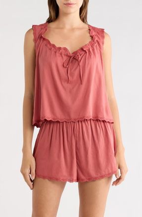 Reformation Hazel Short Cotton Blend Pajamas in Rosewood at Nordstrom, Size X-Small