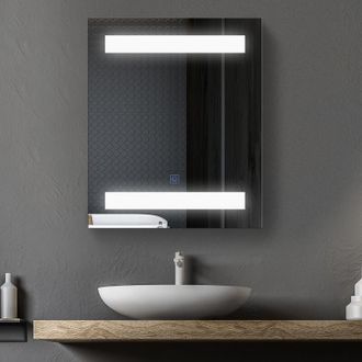 OEM Armoire Murale De Salle De Bain Avec 1 Porte, Miroir Et &Eacute;clairage Led 2 &Eacute;tag&egrave;res Int&eacute;rieures Mdf Blanc (60 X 50 X 15 Cm)