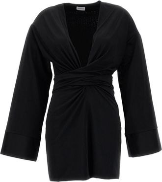 Andamane Black Hall Fringe Sash Fluid Stretch Mini Dress