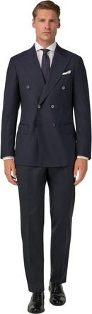 Boggi Milano Kostuums, Heren, Blauw, 3Xl, Wol, Micro Herringbone Wol Dubbel Breasted Pak Stijl