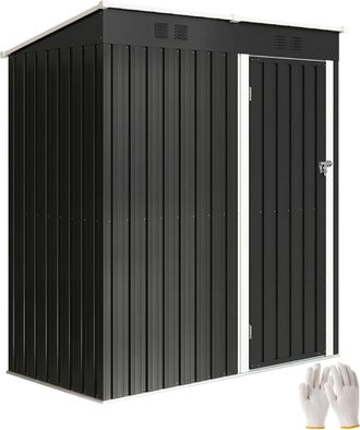 OUTSUNNY Cobertizo De Jard&iacute;n Exterior 1,37 M&sup2; 163x90x179 Cm, Con Puerta Con Pestillo Y Ranuras De Ventilaci&oacute;n, Para Almacenaje De Herramientas, Gris