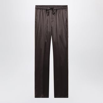 Dolce & Gabbana Silk pajama trousers with embroidered logo, brown/grey