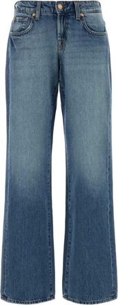 7 For All Mankind Blue Straight Distressed Jeans