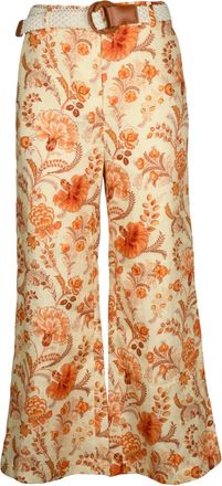 Zimmermann Flared Trousers With Intricate Floral Pattern And Woven Belt