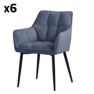 ML Design 6x Sillas de comedor tapizado de tejido azul respaldo y reposabrazos