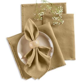 Solino Home Linen Dinner Napkins Set of 4, 20 x 20 Inch for Dining Table, Holiday and Everyday Table Decor - Fringe in Kelp at Nordstrom, Size Large