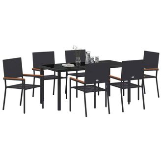 Berkfield Home Modern 7 Piece Garden Dining Set Black Poly Rattan