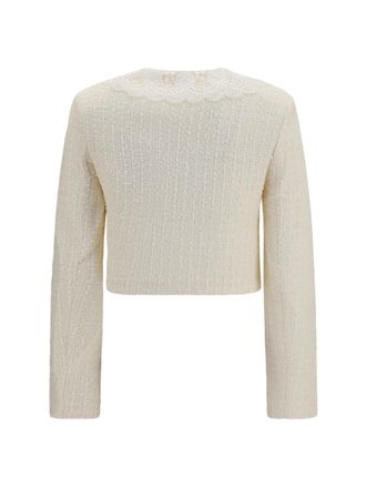 Self Portrait Boucl&eacute; with Lace Collar Blazer - Beige