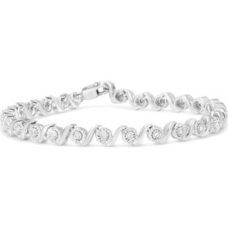 House of Brilliance Silver 1/2 Cttw Round Diamond Halo S-Link Bracelet in White at Nordstrom