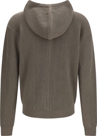 Rick Owens Mens Ribbed Virgin Wool Knit Hoodie Dust Fleece Ovis Aries Knitwear Sweater