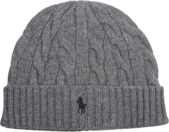 Ralph Lauren Signature Pony Wool-Blend Beanie - Heren - Hoeden - Grijs - ONE Size - Wol - Accessoires
