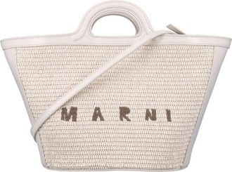 Marni White logo-embroidered tote bag