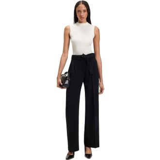 HUGO BOSS Womens Feskies Knitted Slim Fit Mock Neckline Top in Open White - Size 10 UK