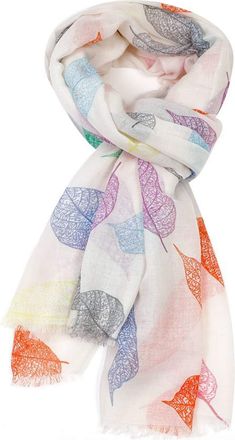 GlamLondon Womens Bright Printed Leaves Scarf (ZV - Creamy White)