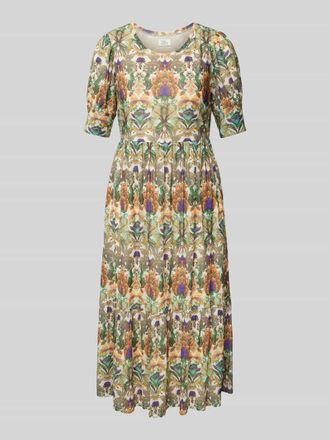 robe légère Midikleid mit Allover-Muster und Puffärmeln in Khaki, Größe 44