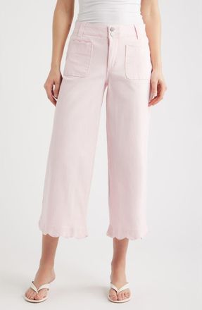 Wit & Wisdom Scallop Patch Pocket High Waist Crop Wide Leg Twill Pants in Ballet Pink at Nordstrom, Size 14