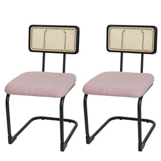 Hhg Hhg - Lote De 2 Silla Basculante 712, Silla Sill&oacute;n, Madera Rat&aacute;n Metal Boucl&eacute;, Tela/textil Rosa