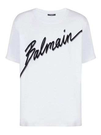 Balmain Letter Flock T-Shirt - Reg Fit White/Black