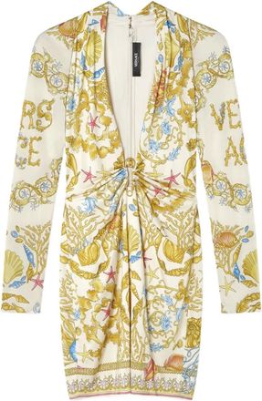 Versace Abito corto Underwater Barocco con spilla da balia - Bianco