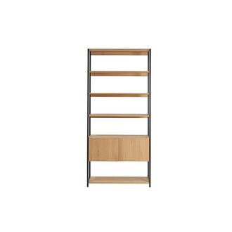 Miliboo Miliboo - Estanter&iacute;a Con Espacio De Almacenaje Cerrado De Madera De Roble Claro Y Acabado Met&aacute;lico Negro 94 Cm Flea