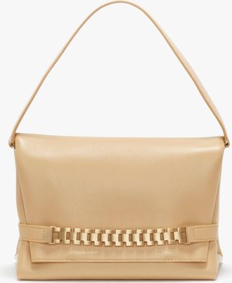 Victoria Beckham Chain Pouch Bag With Strap In Sesame Leather