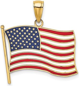 Diamond2Deal 10k Yellow Gold Enamel American Flag Charm Pendant