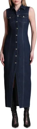 Avec Les Filles Sleeveless Stretch Denim Dress in Satin Wash at Nordstrom, Size 4