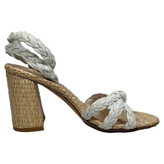 Gianvito Rossi Pre-owned Womens 85 Woven Raffia Sandals in White Leather - Size 37.5 EU/IT