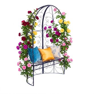 Relaxdays Banco De Jard&iacute;n Relaxdays Con Pabell&oacute;n Para Enredaderas, Soporta Hasta 240 Kg, 178 X 120 X 58 Cm, Arco De Rosas, Negro