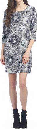 Papillon Medallion Print 3/4 Sleeve Sweater Dress In Grey