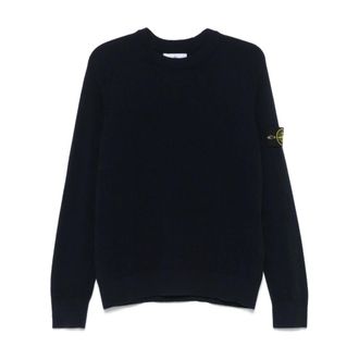 Stone Island Round-neck Knitwear, male, Blue, Size: 2XL Ribbed Crewneck Knit