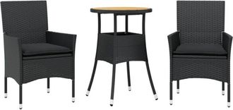vidaXL Set De Comedor Jard&iacute;n 3 Pzas Con Cojines Rat&aacute;n Pe Acacia Negro Vidaxl