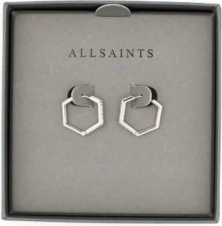 AllSaints Crystal Hexagonal Hoop Earrings in Rhodium at Nordstrom Rack