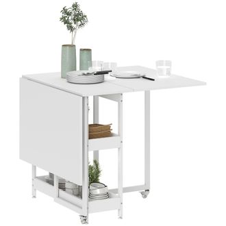 HOMCOM Folding Dining Table - Drop Leaf Table With Open Compartments - White | TJ Hughes
