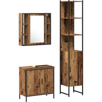 vidaXL Juego De Muebles De Ba&ntilde;o De 3 Piezas En Madera Trabajada De Color Madera Vieja Vidaxl