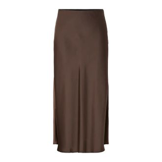 Y.A.S Y.a.s - Elegante Satijnen Midi Rok - Chocolade - Dames - Rokken - Bruin - Maat: M Satijn