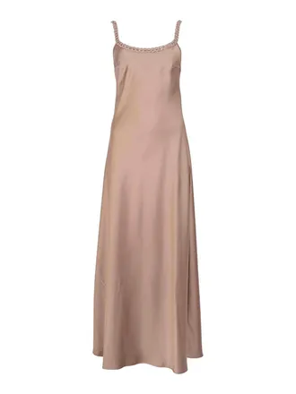 D.exterior Long satin dress with mocha sequin detail
