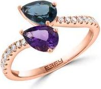 Effy 14K Rose Gold Amethyst, London Blue Topaz & Diamond Ring in Rose Gold Multi at Nordstrom Rack, Size 7