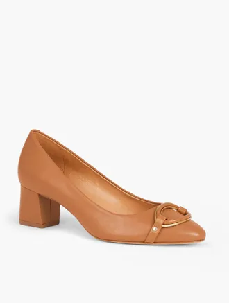 Talbots Kayla Buckle Block Heel Nappa Pumps - Havana Tan - 7 1/2 M Talbots